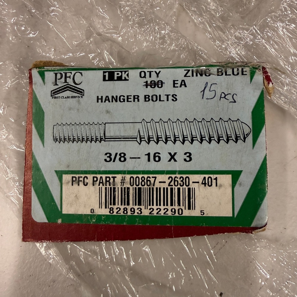 Pack of 15 PFC 3/8-16 x 3" Hanger Bolts Zinc Blue